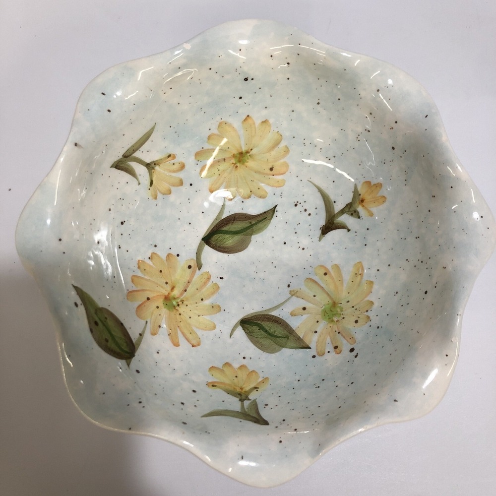 Nantucket Small Hand Painted Bowl 6.25x3" Floral Design Scalloped Edge